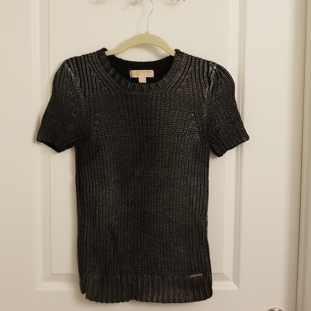MK black and gunmetal short sleeve sweater